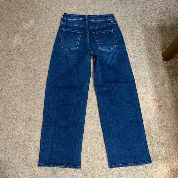 Quince Stretch High Rise Patch Pocket Wide Leg Jeans Midnight Blue 27‎ - Image 4
