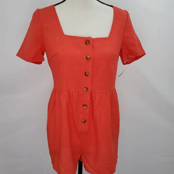 Urban Outfitters - Urban Renewal Remnants Linen‎ Button-Front Romper (NWT) - Image 4