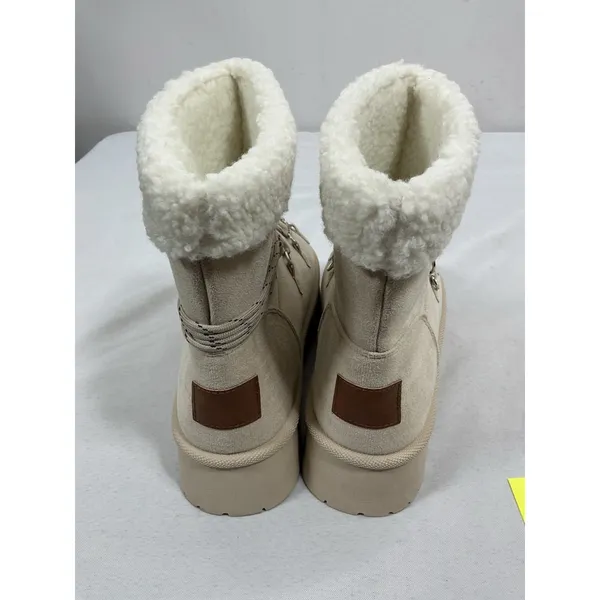 Womans Excellent Cond. Tuopin Classic Platform Lace Up Mini Snow Boots 8 Beige - Image 4