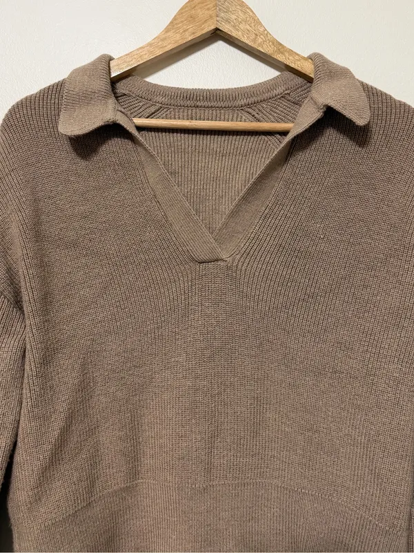 Lululemon Collared Merino Wool-Blend Sweater Medium Heathered Beech Wood - Image 3