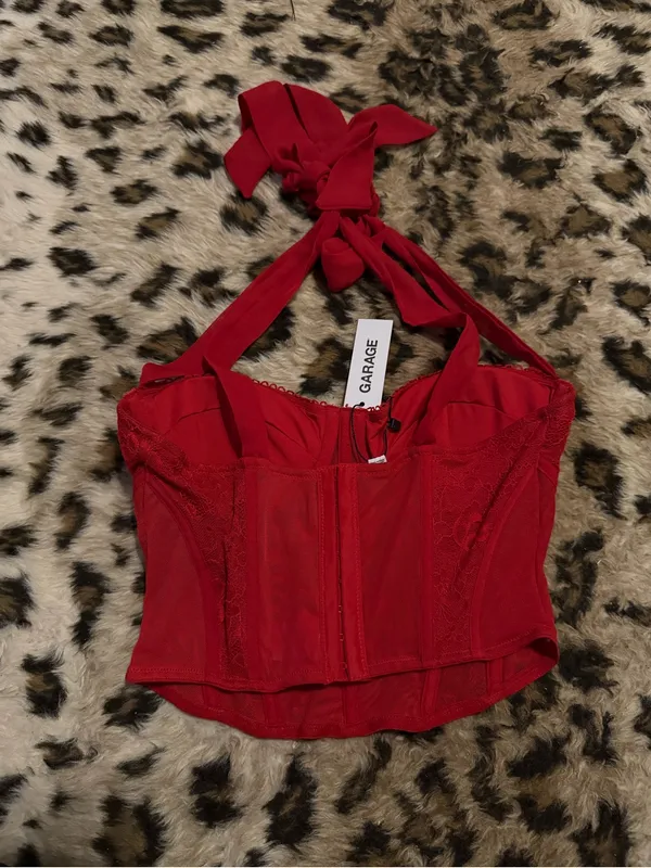 Garage Red Lace Bustier Halter Top - Image 2