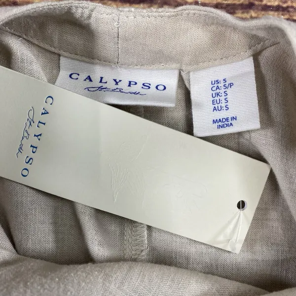 Calypso St Barth Midi Sleeveless Dress Cream Embroidered Linen Blend Pockets S - Image 10