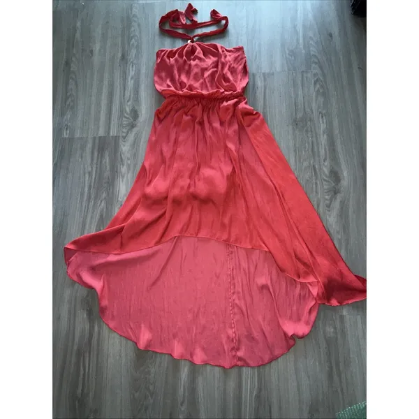 White House Black Market ‎ Paradise Red Hi-Low Blouson Halter Dress Sz: 0 - Image 2