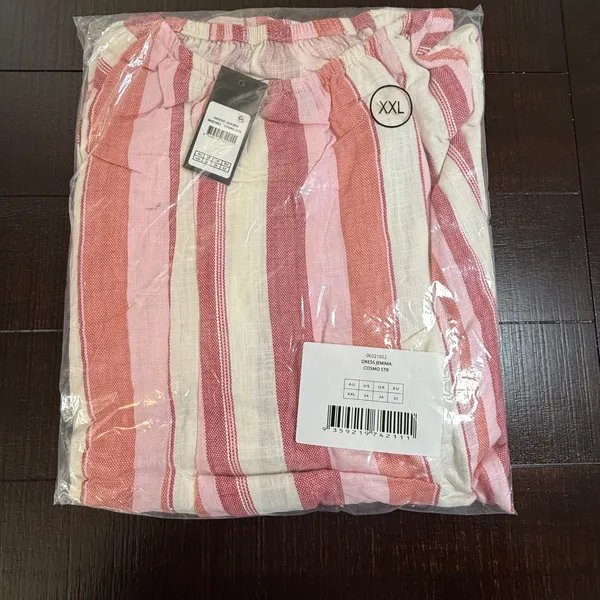 City Chic‎ Jemima Dress Cosmo Striped Tiered Midi Puff Sleeve Belted Pink XXL 24 - Image 3