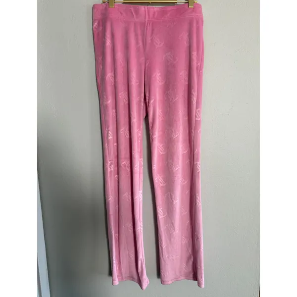 Y2K bling Juicy Couture Pink Velour Monogram Rhinestone‎ Sleepwear Pants Small - Image 4