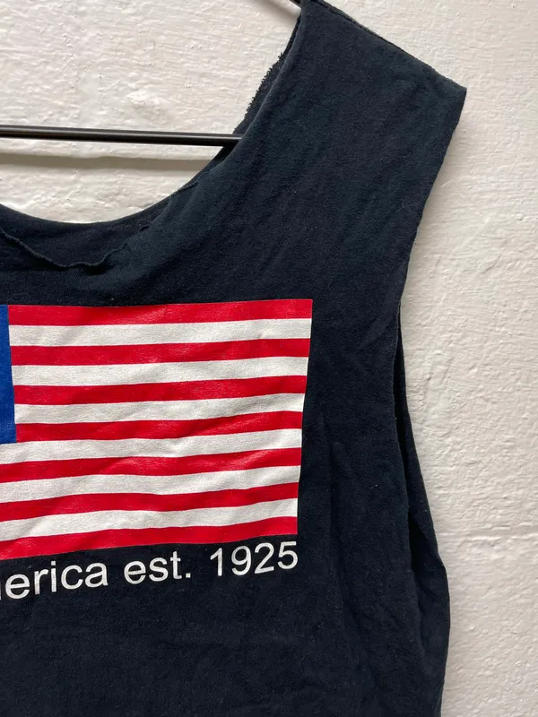 Chi Omega Gamma American Flag Cutoff Tank Size M - Image 2