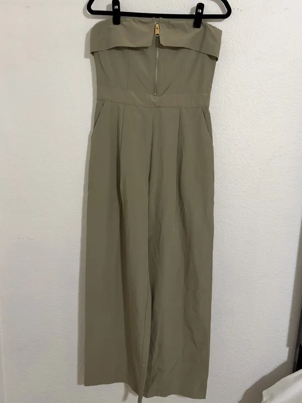 Zara NWT Strapless Zippered Jumpsuit| Size Medium| Light Khaki - Image 2