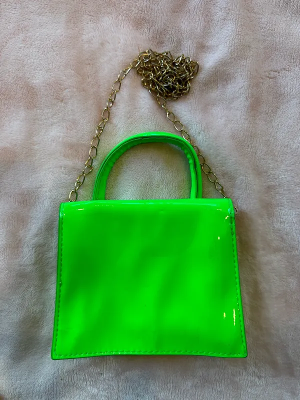 Neon Green Mini Crossbody Bag with Gold Chain - Image 3