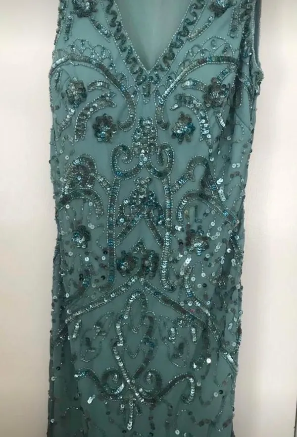 Modcloth Teal Sequin Beaded Formal Gown / Prom Dress - Image 5