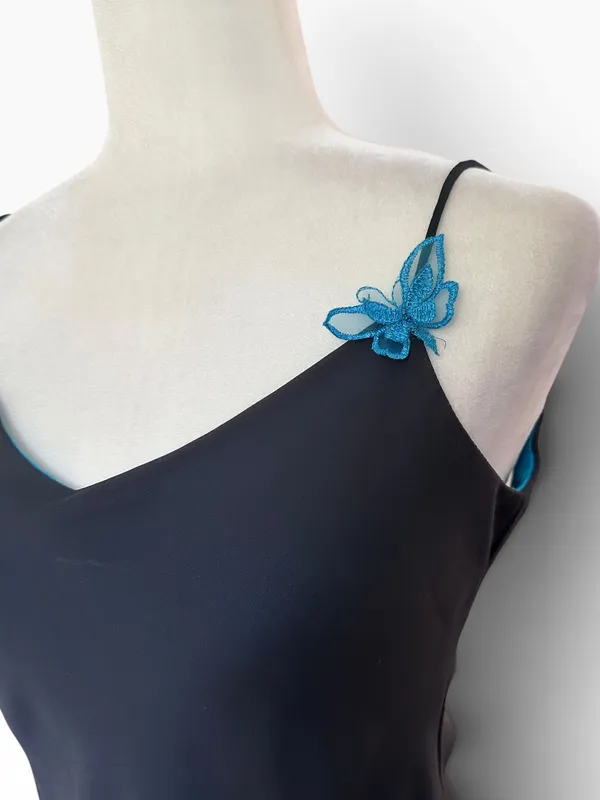 Vintage Zum Zum By Niki Livas Black & Blue High-Low Slip Dress - Image 4