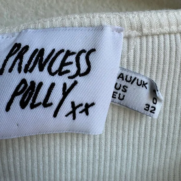 $5/$25 Princess Polly Cream White Ribbed Crop Top Size 0 XS Short Sleeve - Image 2