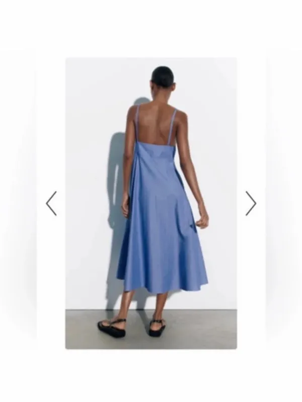 Zara Blue-and-White Panel Spaghetti-Strap Midi Dress - Image 5