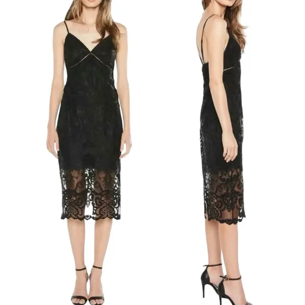 NWT Bardot Lola Lace Slip Dress Size 4 / XS Black Midi Bodycon Cocktail Party - Image 4
