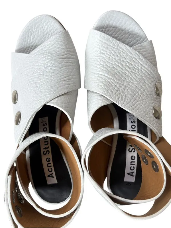 Like New Acne Studios Leather Pica Bamboo Heel Ankle Wrap Sandals White Size - Image 5