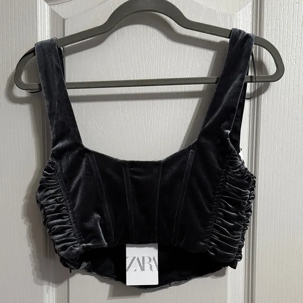 NWT Zara Gray Velvet Cropped Corset Bustier Coquette Glam Minimalist Baddie - Image 3