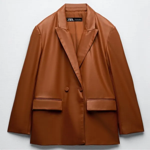 Zara FAUX LEATHER BLAZER Jacket Brown NEW - Image 8