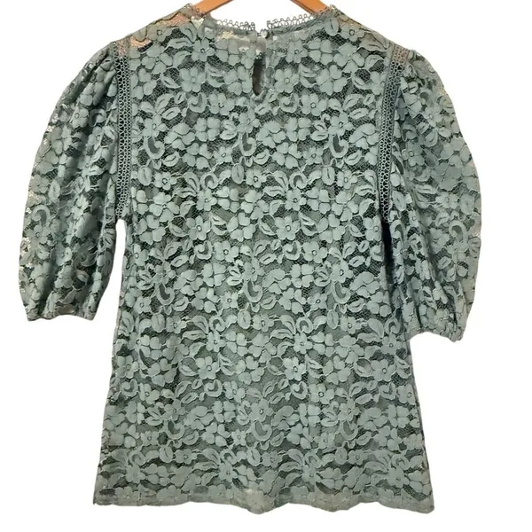 Adiva Top Sz M Puff Sleeve Floral Lace Top Cottagecore Femme Whimsy Blouse‎ - Image 2