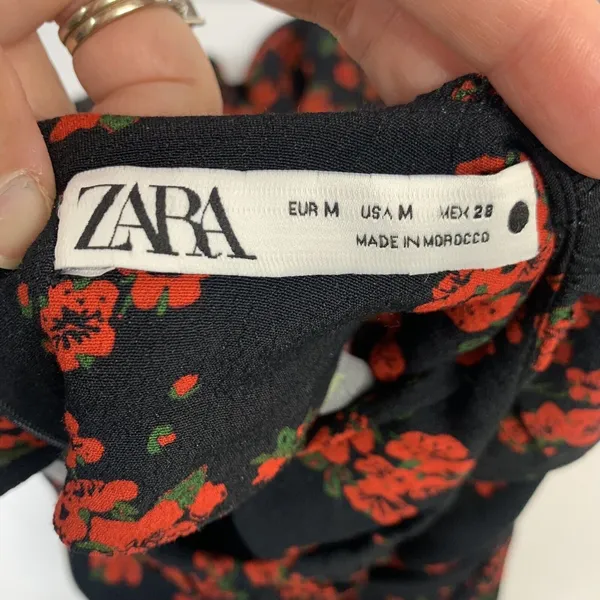 Zara Size M Dress Black Floral Print Babydoll Flowy 3/4 Sleeve Whimsygoth Grunge - Image 3