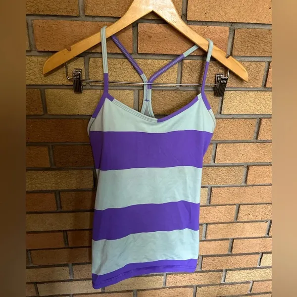 Lululemon Power Y Tank Luon Light Bold Stripe Power Purple With Pads Size 6 - Image 3