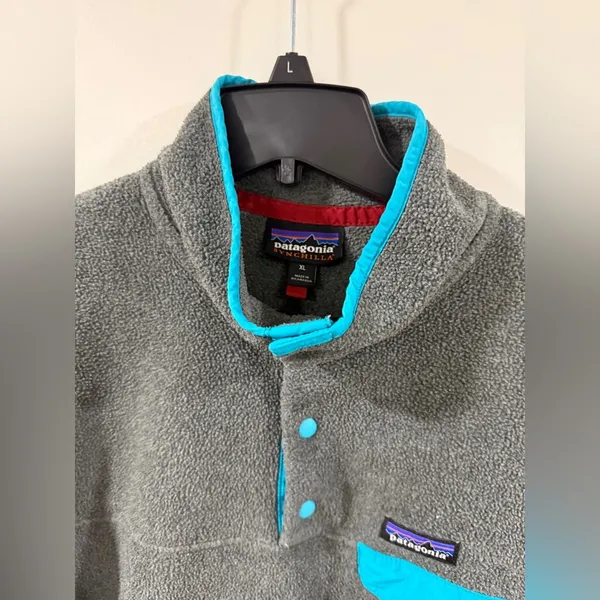 Patagonia Synchilla Snap-T Fleece Pullover Women’s XL Gray Teal Classic Logo - Image 10