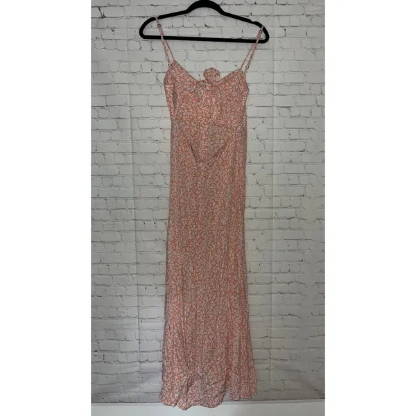 Flynn Skye Pink Floral Maxi Dress Tie Front‎ Button Down Wedding Guest Size L - Image 5