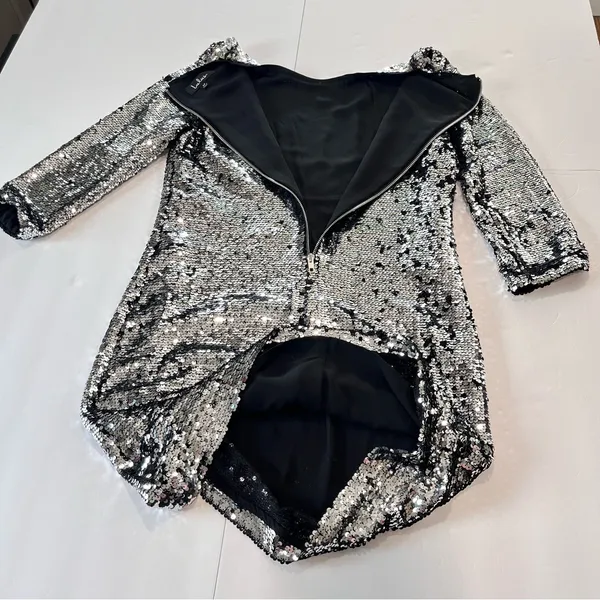 Lulus Main Event Silver Sequin 3/4 Sleeve Sheath‎ Dress MEDIUM - Image 7