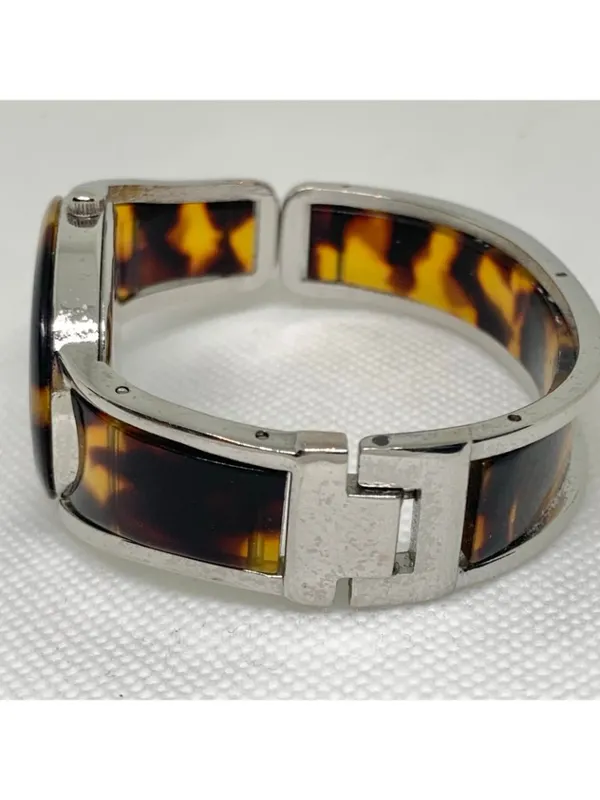Narmi silver tone Tortoise shell cuff bracelet watch mop dial 28mm 6.5” running - Image 3