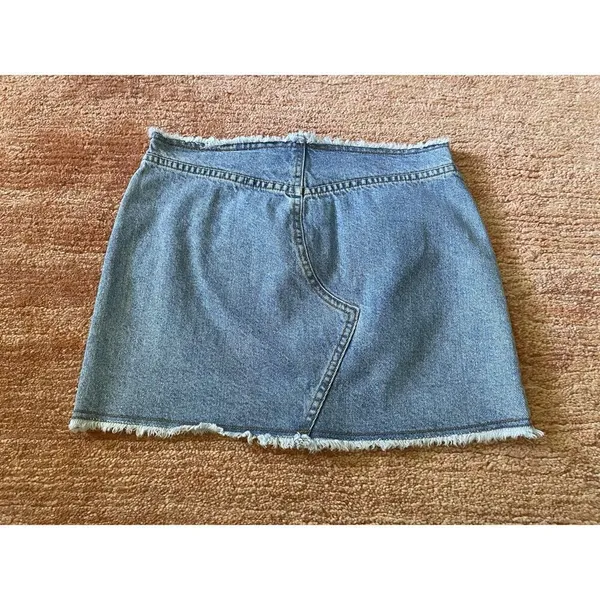 Y2K Bubblegum denim mini skirt raw hem 90s 2000s blue jean cutoff - Image 5