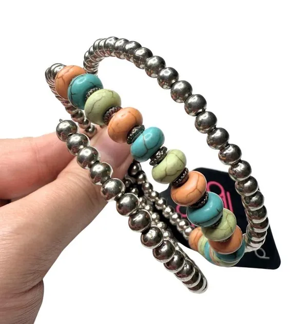 Paparazzi Multi-Layer Beaded Stackable Infinity Wrap Bracelet Silver Earthy New - Image 3
