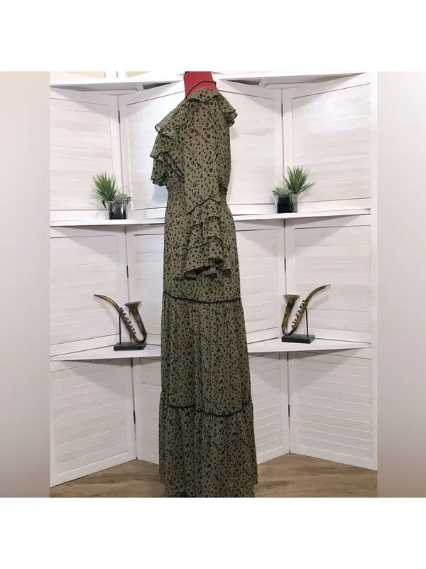 Misa LosAngeles Dress chiffon Green Dot Ruffle whimsigoth fairy festival boho XS - Image 8
