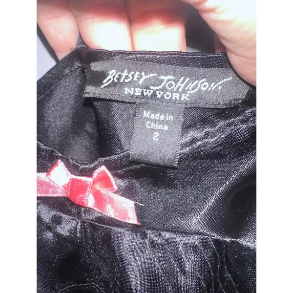 Betsey Johnson Black Silk Mini Dress Satin Bust Pink Bow IV30260 Size 2 NWT Flaw - Image 4