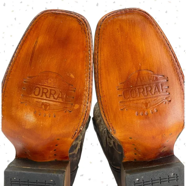 Corral Boots Brown Tan Embroidered Square Toe Western Cowboy Roper Rodeo Size 6 - Image 11