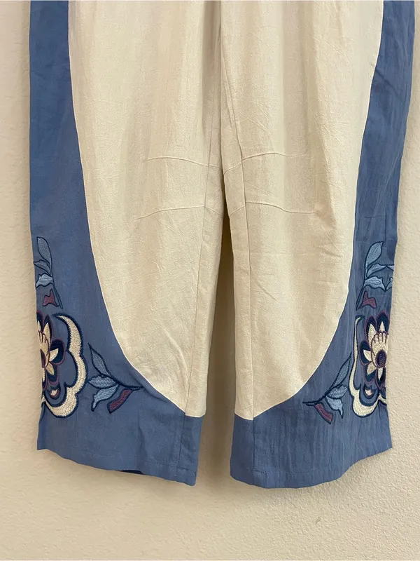 Umgee Floral Embroidered Barrel Pull On Pant Size Medium Boho-Coastal - Image 6