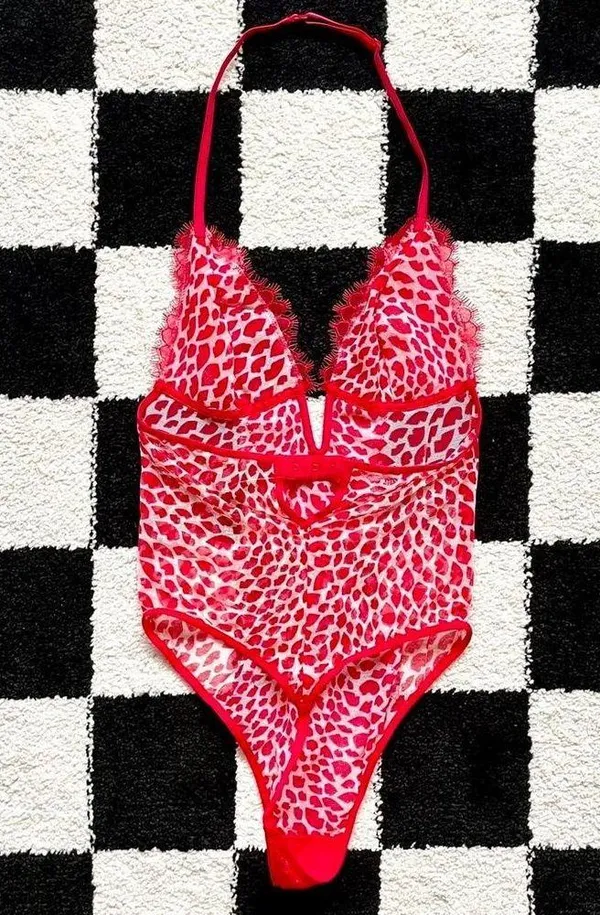 Victoria’s Secret Red Lip Pattern Bodysuit XS - Image 2