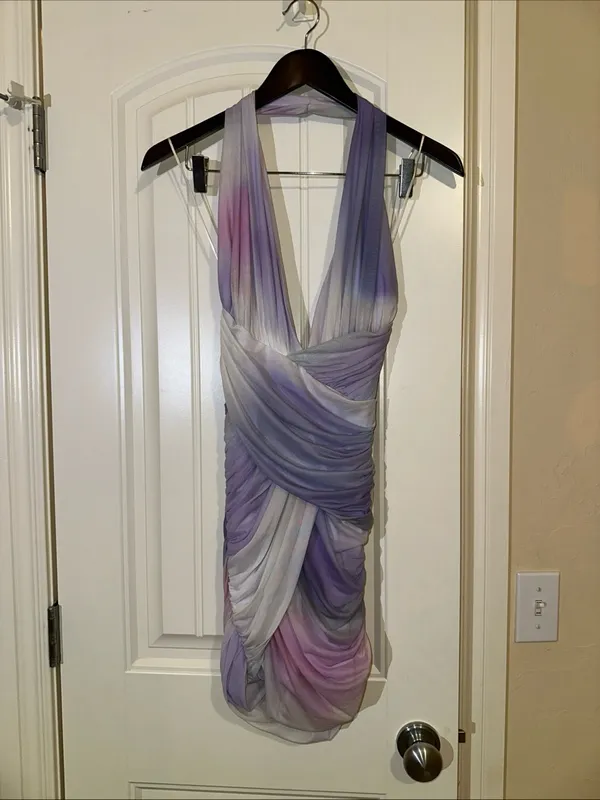 Zara Printed Draped Tulle Halter Mini Dress XS NWOT - Image 3