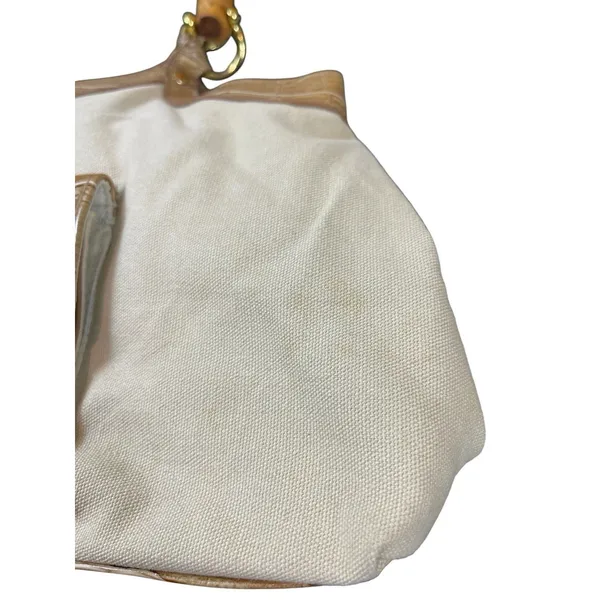 Avon 2006 Faux Bamboo Handle Canvas Satchel Handbag Beige Croc Embossed Purse - Image 9