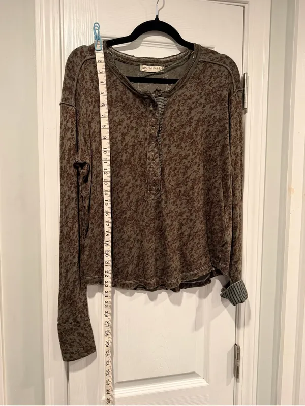 NWOT Free People We The Free Size S Floral Stripe Henley Top Long Sleeve Boho - Image 6