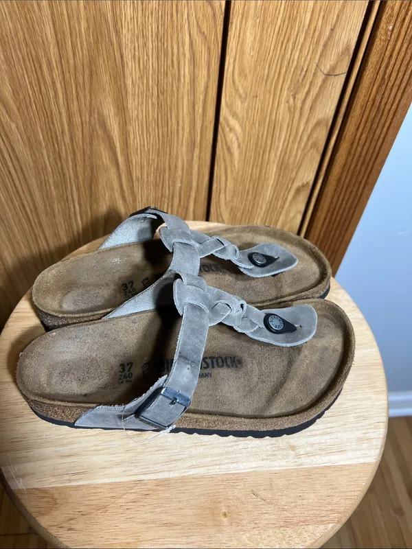 Birkenstock Taupe Braided Suede Thong Sandals - Image 4