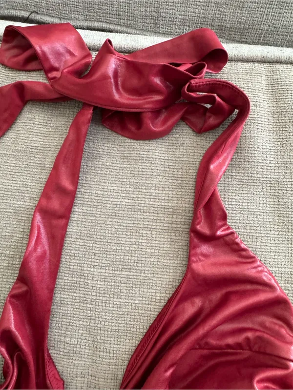Oh Polly Knot Front Bodycon Mini Dress in Wine Red - Image 5