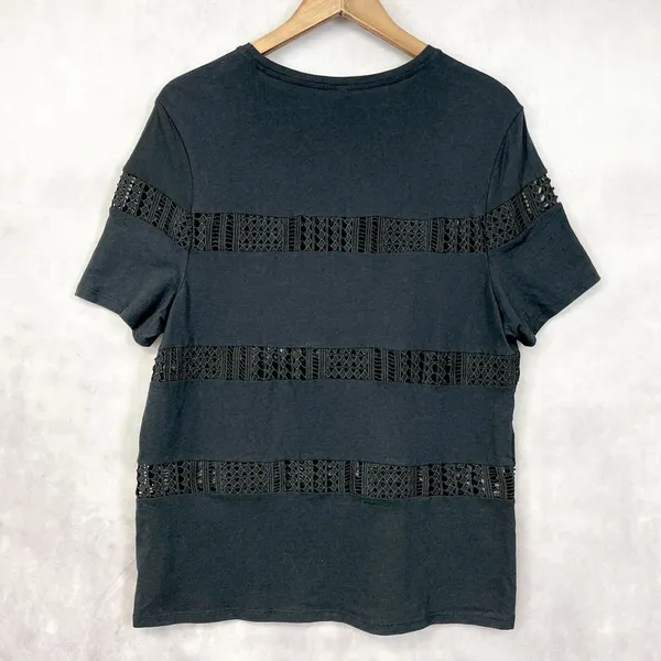 Fabletics Zarina T-Shirt Womens Large‎ Crochet Inset Stipe Activewear Athleisure - Image 4