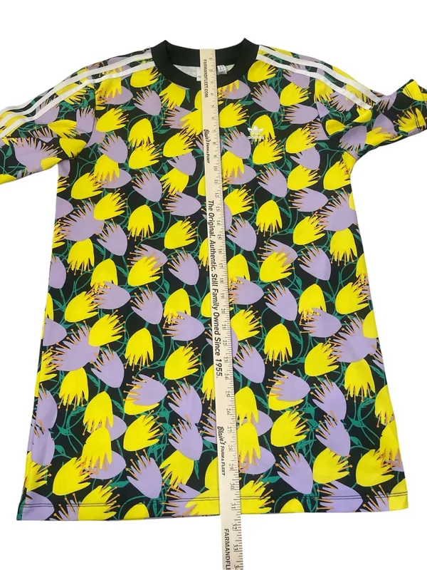 adidas bellista Short Sleeve Floral Tee dress- Yellow, Purple & Black - Image 4