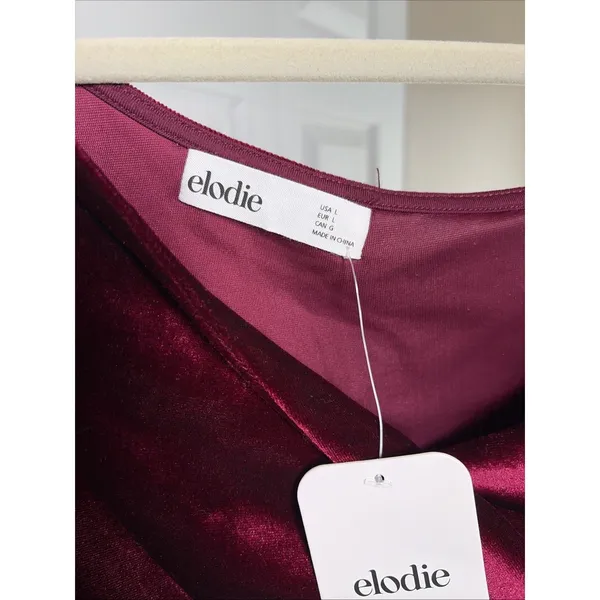 Elodie‎ Twist Front Velvet Top Womens Size L Burgundy Holiday NEW - Image 2