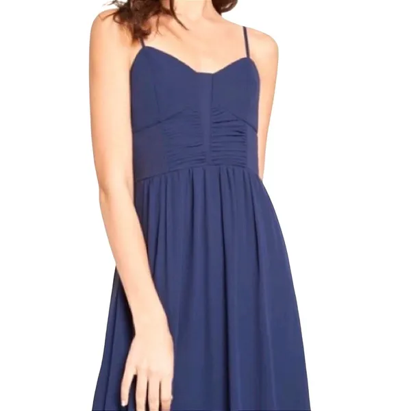 BCBG Generation Navy Blue Chiffon Sweetheart Maxi Dress Spaghetti Strap Gown 2 - Image 5