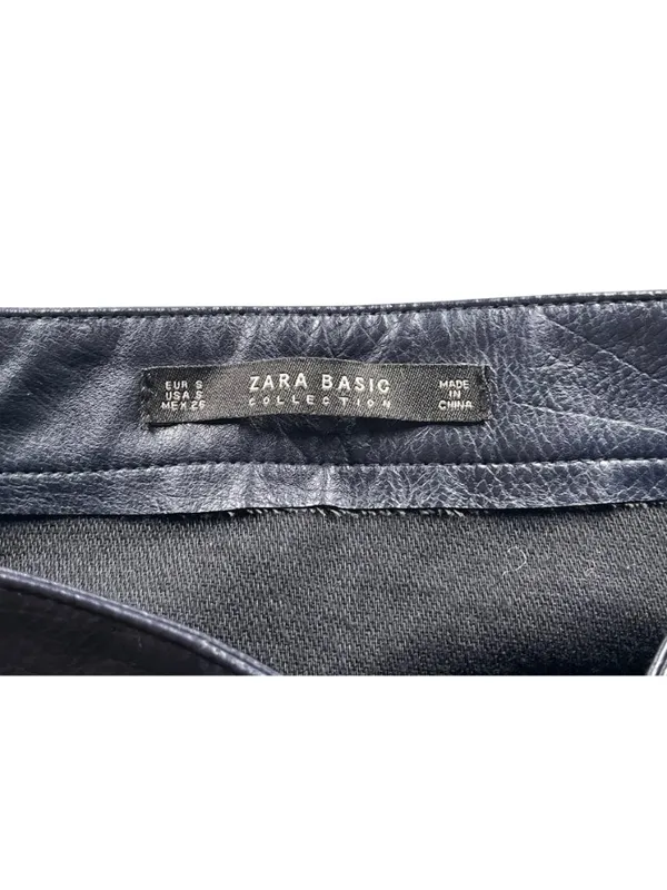 Zara Basic Faux Leather Mini Skirt Size S Dark Navy Blue Side Zip Textured - Image 6