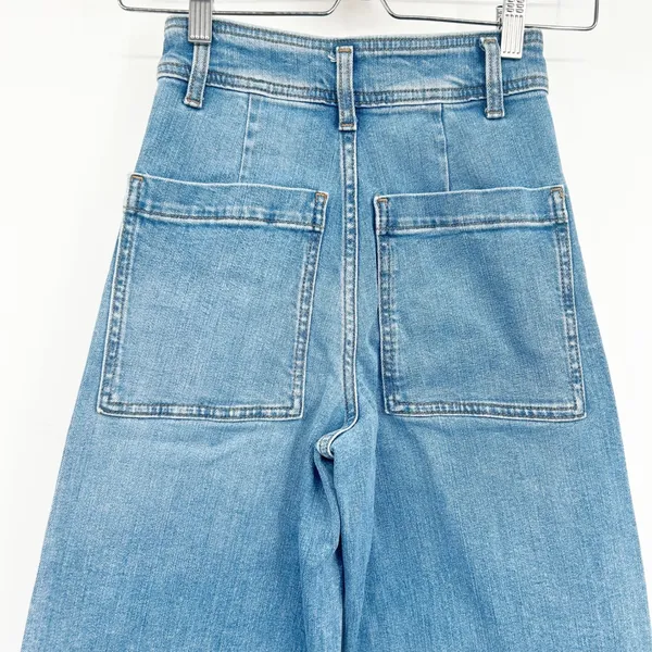 Zara Womens Medium‎ Wash High Rise Raw Hem Baggy Wide Leg Barrel Jeans Size 0 - Image 6