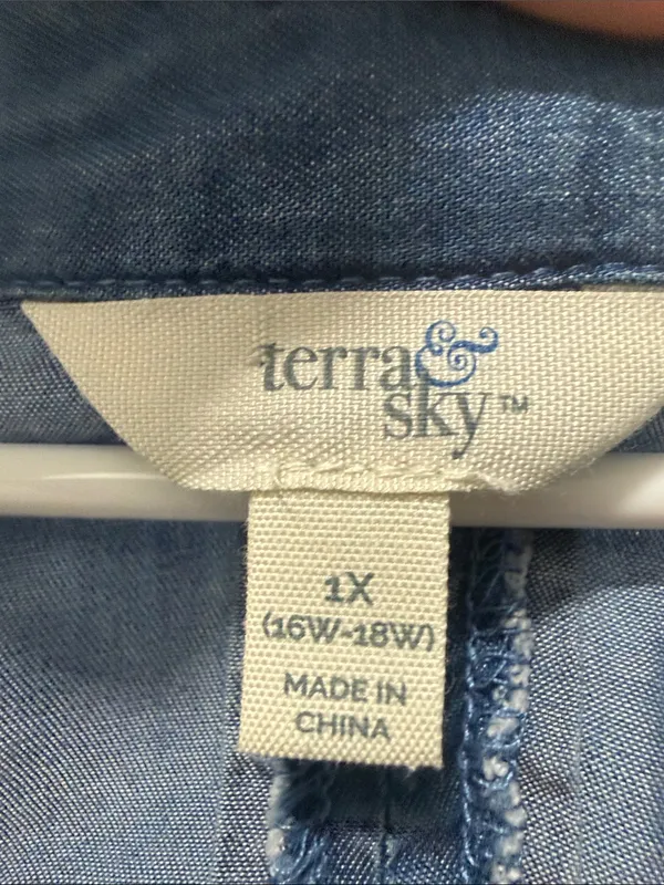 TERRA & SKY 100% Lyocell Blue Short-Sleeve Button-Up Chambray Shirt Size 1X - Image 10