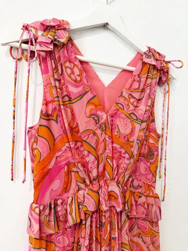 Delfi Collective Lilah Dress Size Small Floral Midi Ruffle Trim Romantic Boho - Image 5