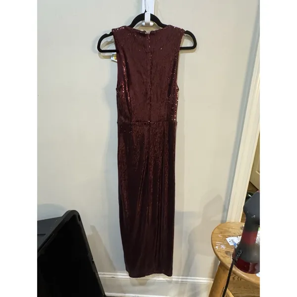 Avec Les Filles Burgundy Sequin-Embellished Crewneck Sleeveless Dress Size 6 - Image 5