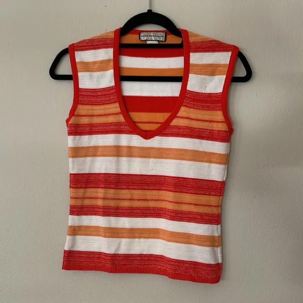 Vintage Striped Red and Orange Women's Top Size L - Image 6