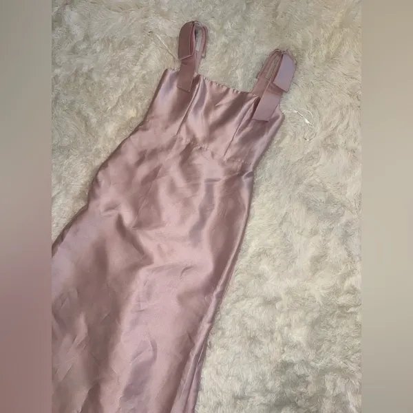 NWOT ALFRED SUNG ballet pink Bow Strap Satin Twill Trumpet Gown Sz 10 - Image 4
